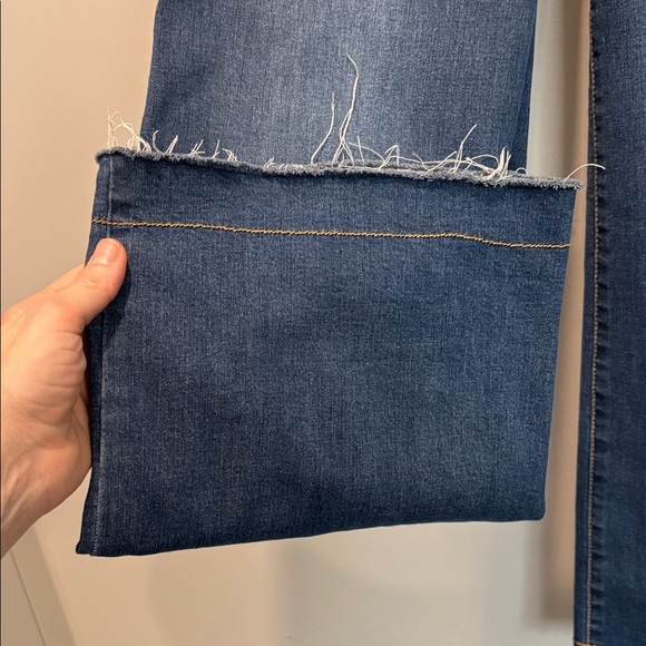 FRYE Wide Leg Jeans Raw Hem Blue Denim High Rise Patch Pockets Size 25 - Picture 4 of 14